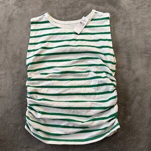 NWt Loft Striped Sleeveless Tank Top Ruched Fitted Women's SMALL Green White